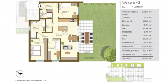 Neubauprojekt GRÜNE MITTE - Grundriss WHG A3 | 4 Zimmer | EG