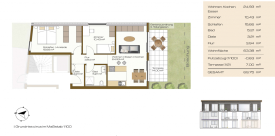 Neubauprojekt S42 - Grundriss WHG A1 | 3 Zimmer | EG